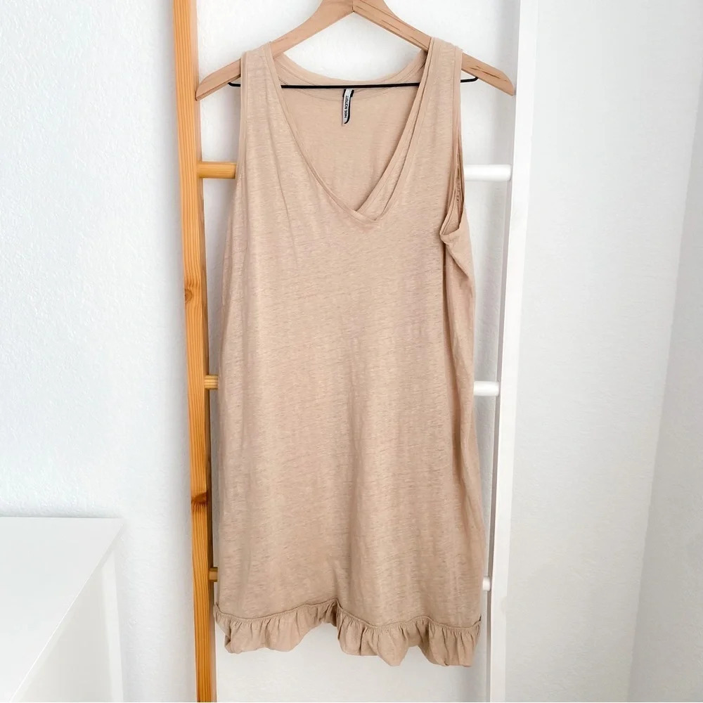 Neil Barrett 100% Linen Tank Dress Cream Tan Sleeveless Layered Look V-neckline